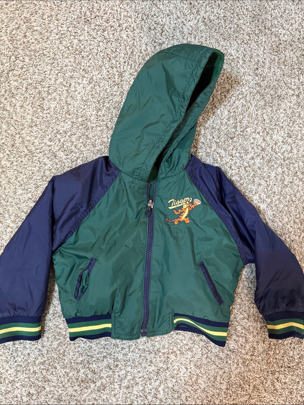 Vintage 90s Disney Tigger Reversible Hooded Jacket - Hunter Green/Navy - Kids 4T